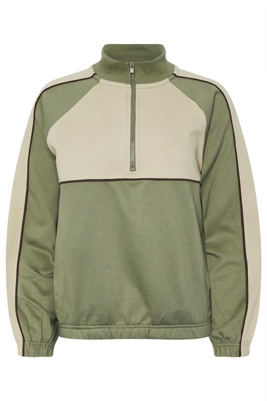 PixieGirl Petite Women's Green Colour Block Half Zip Sweatshirt | PixieGirl  5