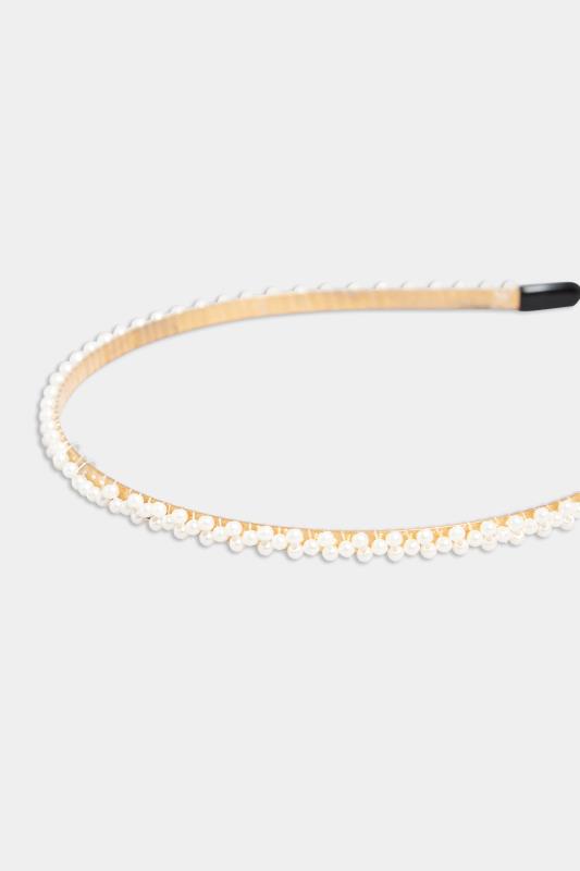 Gold & White Pearl Thin Headband | Yours Clothing 4