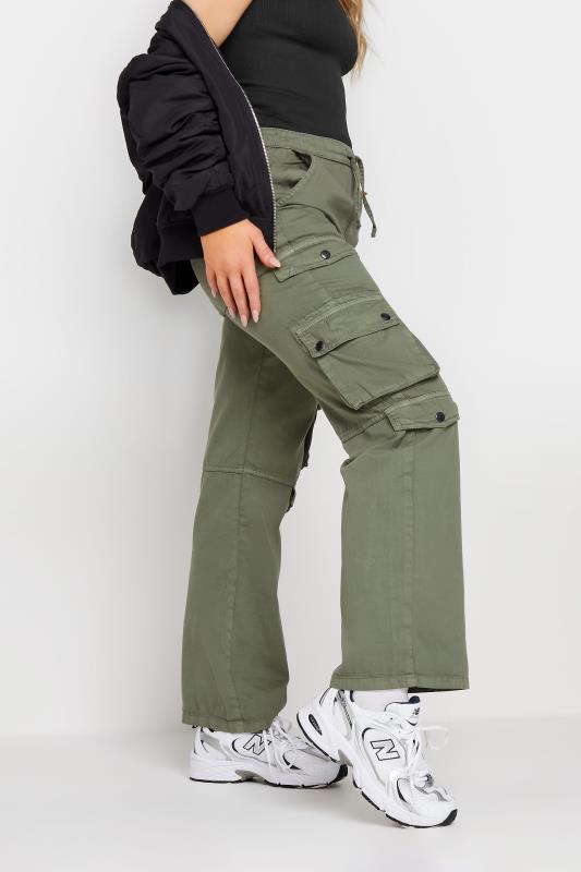 Khaki Green Drawstring Waist Cargo Trousers | PixieGirl 2