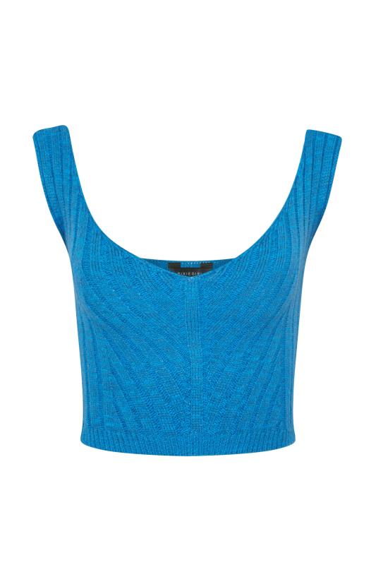 Petite Blue V-Neck Ribbed Knitted Vest Top | PixieGirl 6