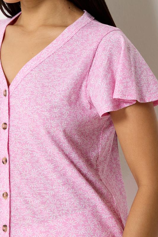 M&Co Petite Pink Ditsy Floral Cotton Frill Sleeve Blouse | M&Co 4
