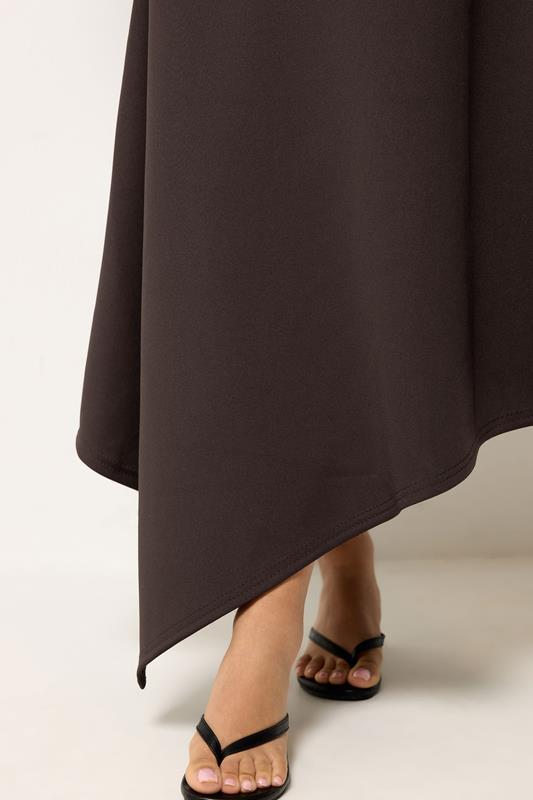 PixieGirl Petite Women's Chocolate Brown Asymmetric Hem Midi Skirt | PixieGirl 4