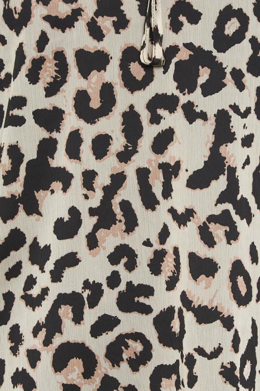 Petite Brown Leopard Print Tie Neck Long Sleeve Blouse | PixieGirl 5