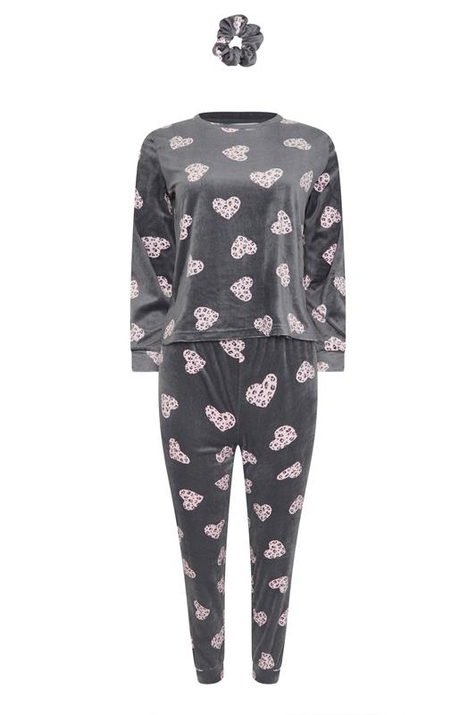 PixieGirl Petite Women's Grey Heart Fleece Pyjama & Scrunchie Set | PixieGirl 5