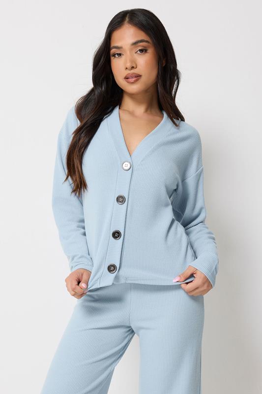 PixieGirl Petite Women's Set Light Blue Ribbed Top & Trousers | PixieGirl 2
