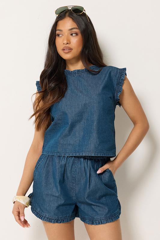  PixieGirl Petite Set Blue Frill Denim Vest & Shorts