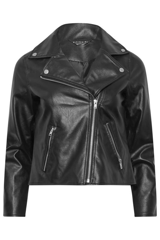 Petite Black Faux Leather Biker Jacket | PixieGirl  5