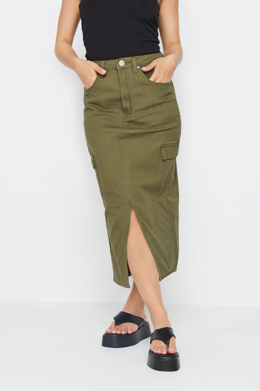 Petite Khaki Green Cargo Midi Skirt | PixieGirl 2
