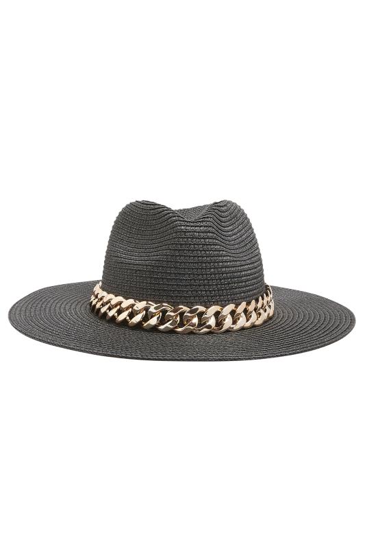 Black Straw Chain Fedora Hat | Yours Clothing  4