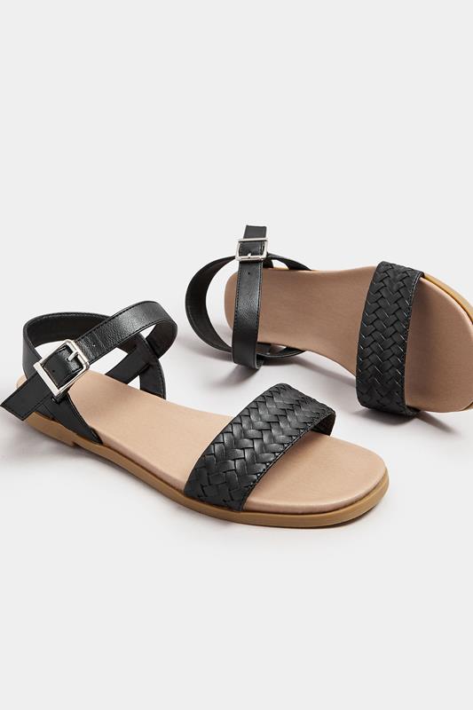 Black Faux Leather Woven Sandals In Extra Wide EEE Fit | Yours Clothing 5