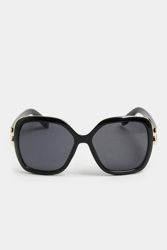 Black Oversized Frame Gold Tone Detail Sunglasses | Yours Clothing 3
