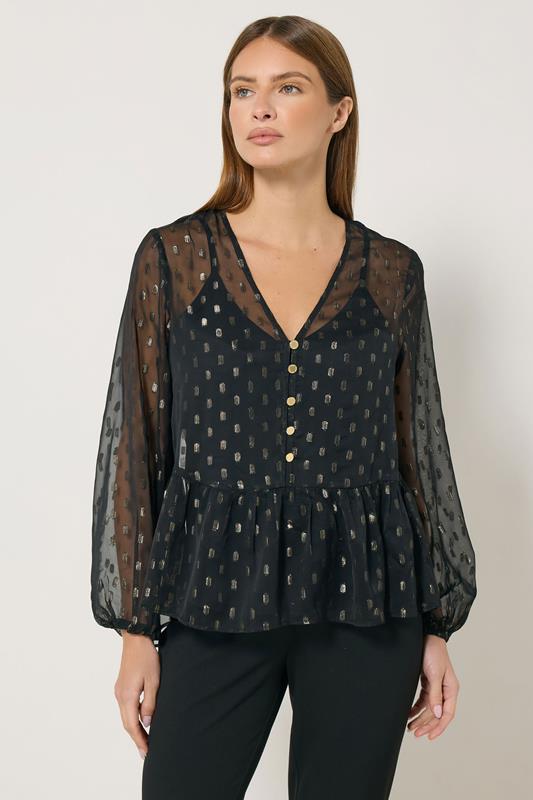 STAR Black Metallic Detail Mesh Jacquard Blouse | StarByJM 1