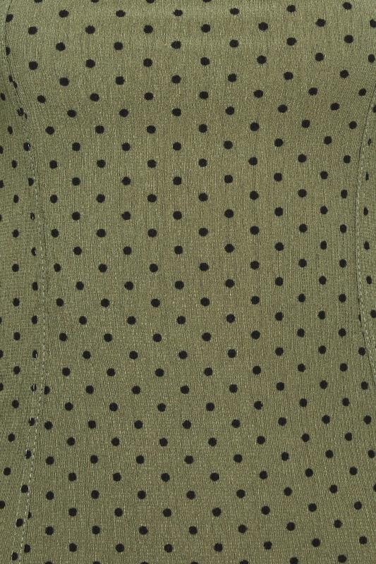 Petite Khaki Green Square Neck Spot Print Long Sleeve Top | PixieGirl 6