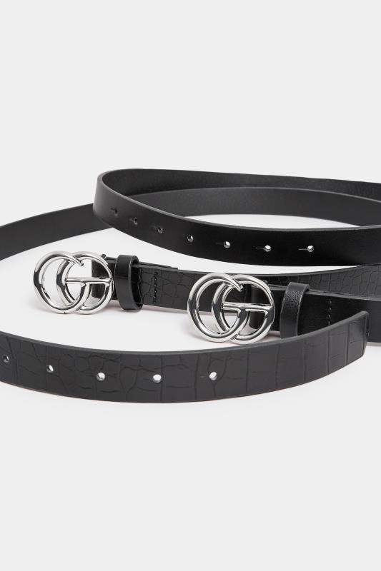 2 PACK Black & Croc Print Initial Logo Belts | Yours Clothing 9