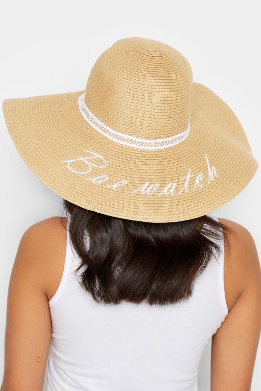 Brown 'Bae Watch' Slogan Floppy Straw Hat | Yours Clothing 1