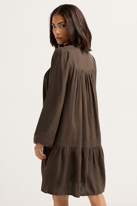 PixieGirl Petite Women's Chocolate Brown Button Smock Midi Dress | PixieGirl 3
