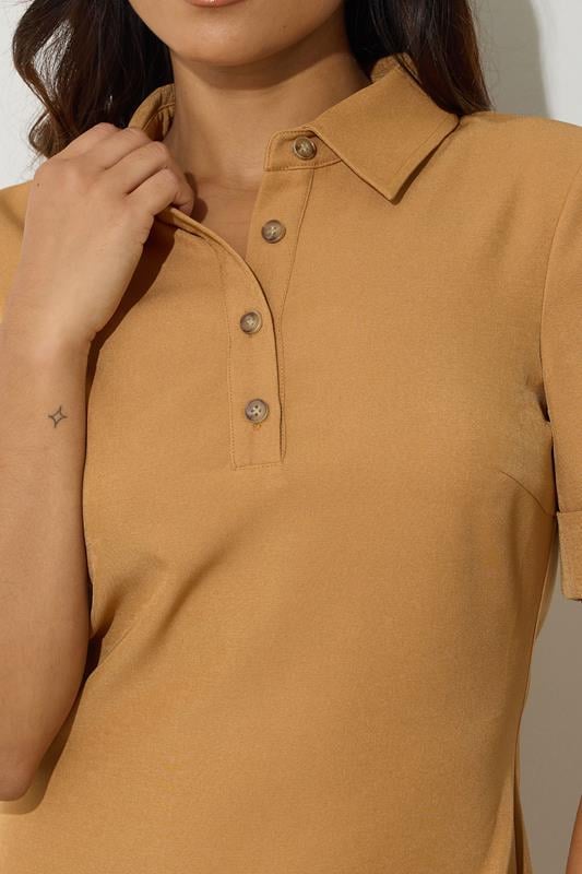 PixieGirl Petite Women's Tan Brown Polo Shirt Dress | Pixie Girl 4