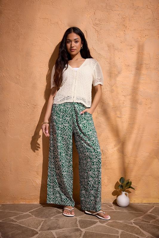  M&Co Green Abstract Print Wide Leg Trousers