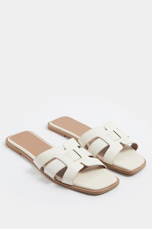 White Cut Out Mule Sandals In Wide E Fit