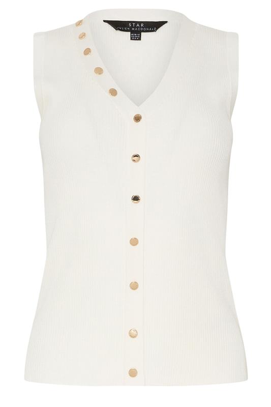   STAR Ivory White Ribbed Button Bust Vest Top