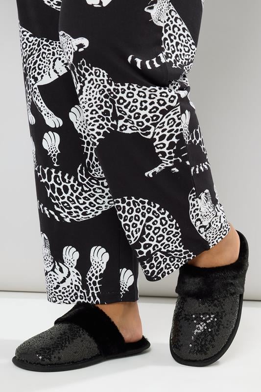 Plus Size  Yours Black Sequin Mule Slippers