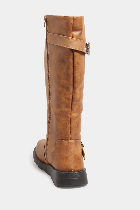 Tan Brown Knee High Wedge Boots In Wide E Fit | Yours Clothing 4