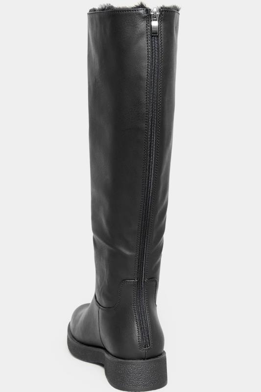 LIMITED COLLECTION Black Fur Lined Knee High Boots In Wide E Fit | Yours Clothing 5