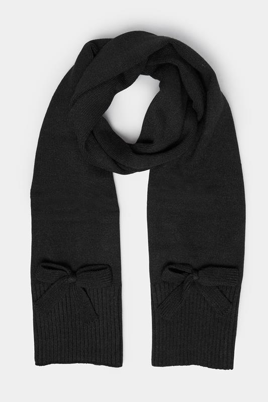Plus Size  Yours Black Bow Detail Knitted Scarf