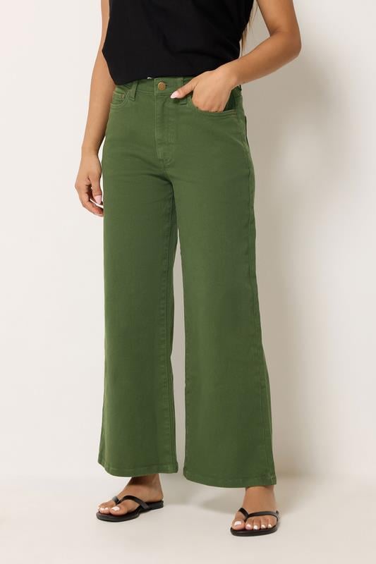 M&Co Petite Khaki Green Wide Leg Jeans | M&Co 1