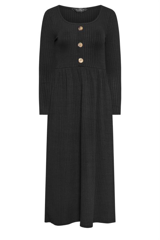 PixieGirl Black Ribbed Long Sleeve Button Dress | PixieGirl