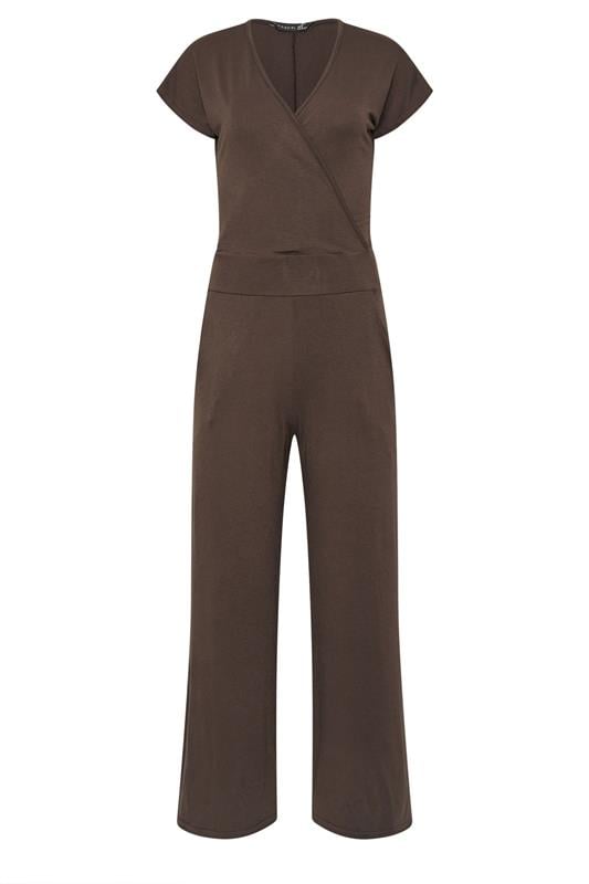 Petite  PixieGirl Petite Chocolate Brown Wrap Wide Leg Jumpsuit