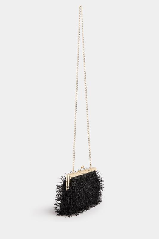 Black Eyelash Clutch Bag | Yours Clothing 1
