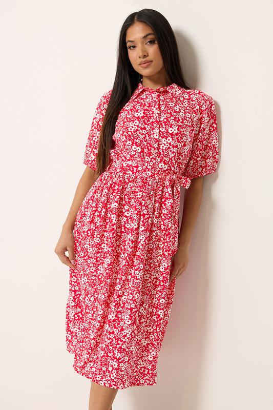  M&Co Petite Red Ditsy Floral Print Shirt Dress