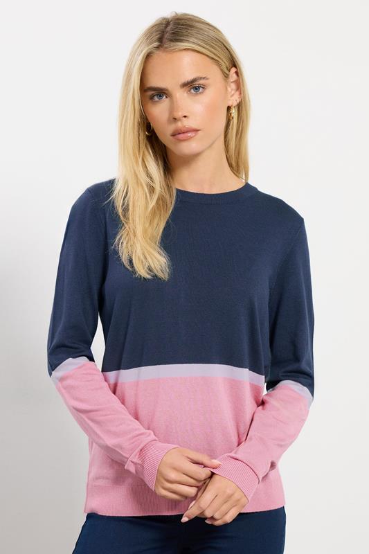 M&Co Petite Navy Blue Colourblock Crew Neck Jumper