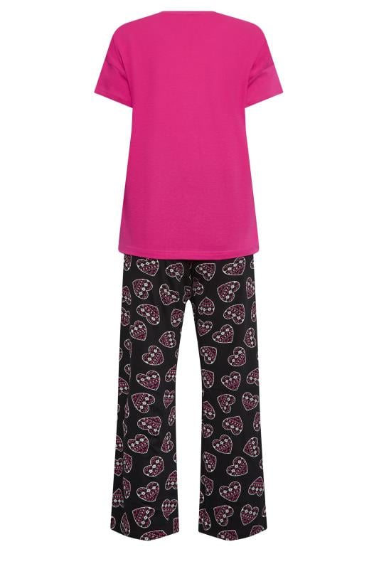 PixieGirl Petite Hot Pink & Black Fairisle Heart Print Pyjama Set | PixieGirl  7