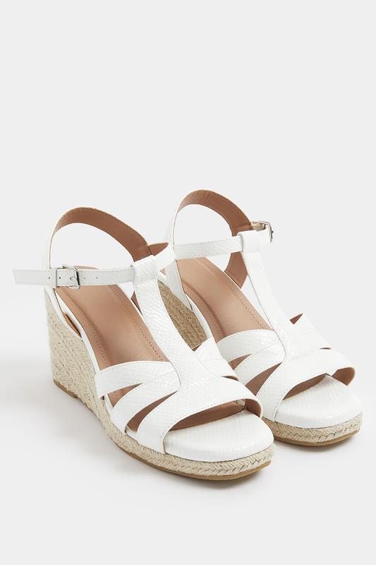  Yours White Faux Leather T-Bar Wedge Sandals In Wide E Fit
