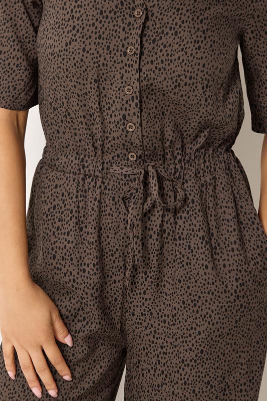 M&Co Petite Brown Spot Print Short Sleeve Jumpsuit | M&Co 4