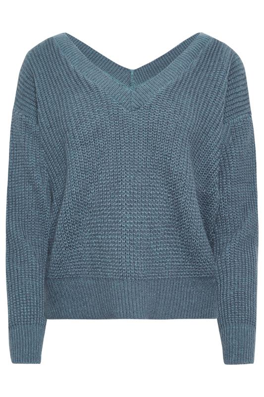 Petite Denim Blue V-Neck Knitted Jumper | PixieGirl 6