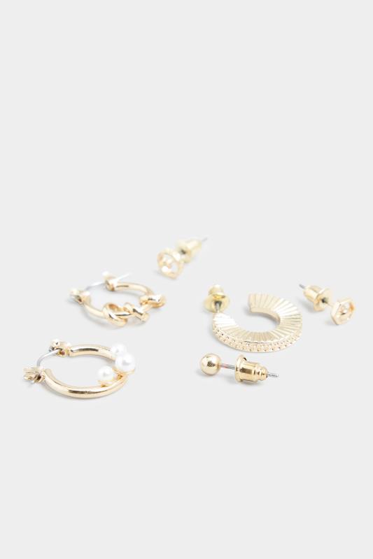  6 PACK Gold Tone Hoop & Stud Earrings | Yours Clothing 4