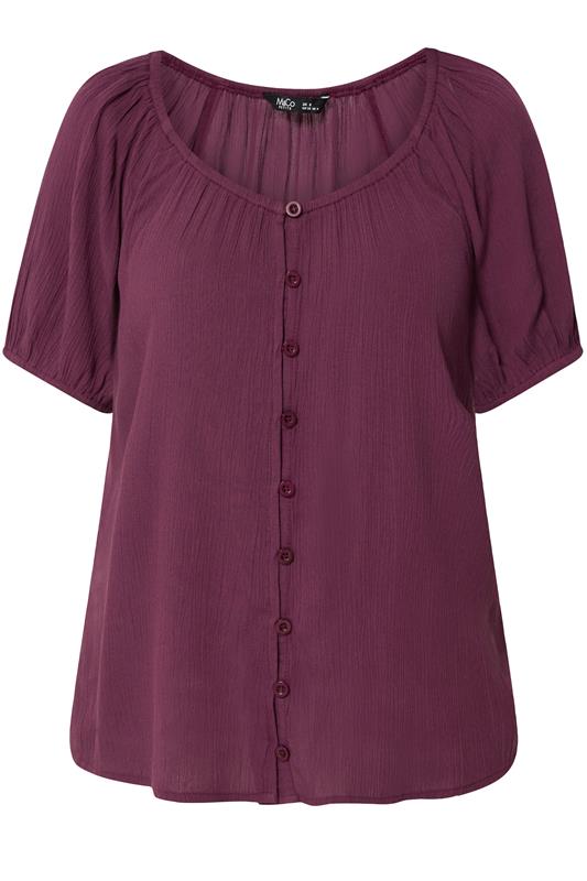  M&Co Petite Berry Purple Crinkle Short Sleeve Blouse
