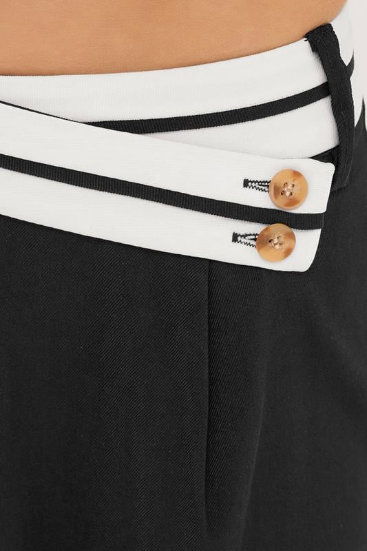 PixieGirl Petite Women's Black Cross Over Contrast Waistband Trousers | PixieGirl 4