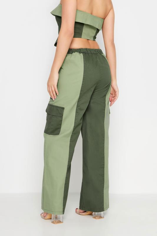 PixieGirl Petite Womens Khaki Green Colourblock Cargo Trousers | PixieGirl 6