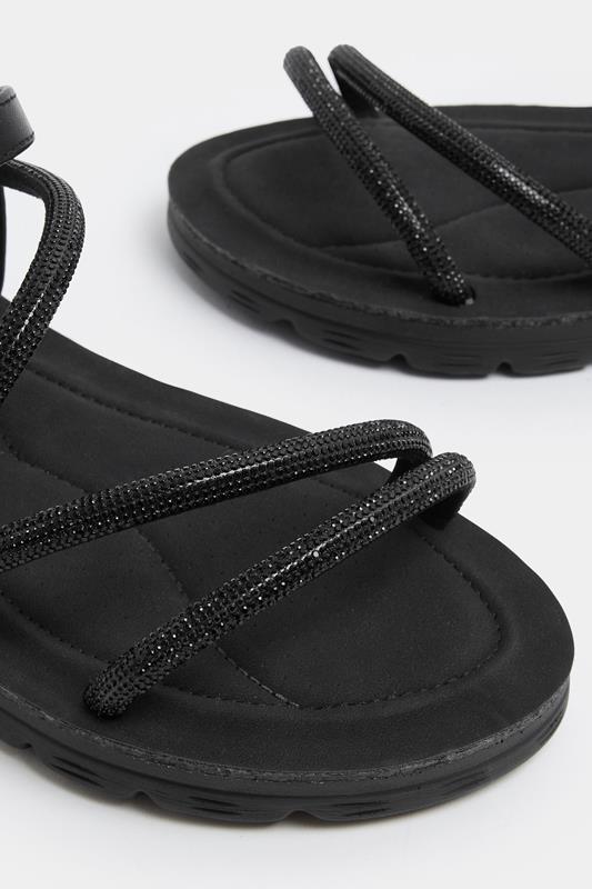 Black Glitter Comfort Sandals In Extra Wide EEE Fit | Yours Clothing 5