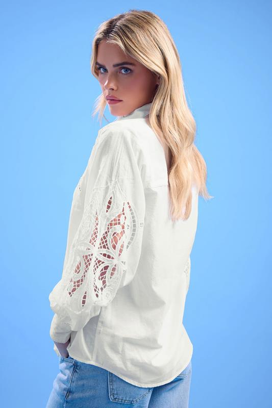 PixieGirl Petite Women's White Crochet Long Sleeve Shirt | PixieGirl 3