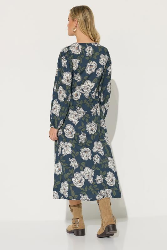 PixieGirl Petite Women's Navy Blue Floral Midi Tea Dress | PixieGirl 3
