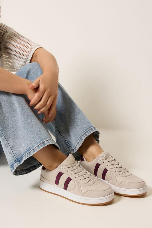  Yours Natural Brown Padded Lace Up Trainers In Wide E Fit