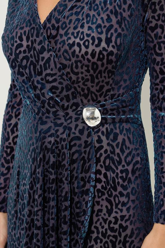 STAR Navy Blue Velvet Leopard Wrap Dress | StarByJM 4