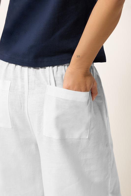 PixieGirl Petite Women's White Button Linen Wide Leg Trousers | PixieGirl 4