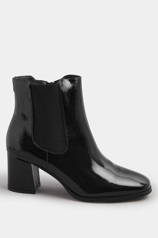 Black Patent Block Heel Chelsea Boots In Wide E Fit | Yours Clothing 2