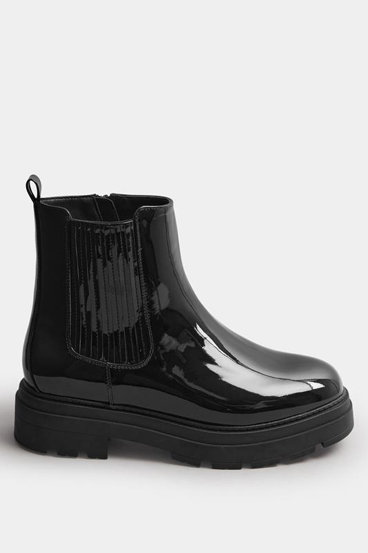 Black Patent Chunky Chelsea Boots In Extra Wide EEE Fit | Yours Clothing 3